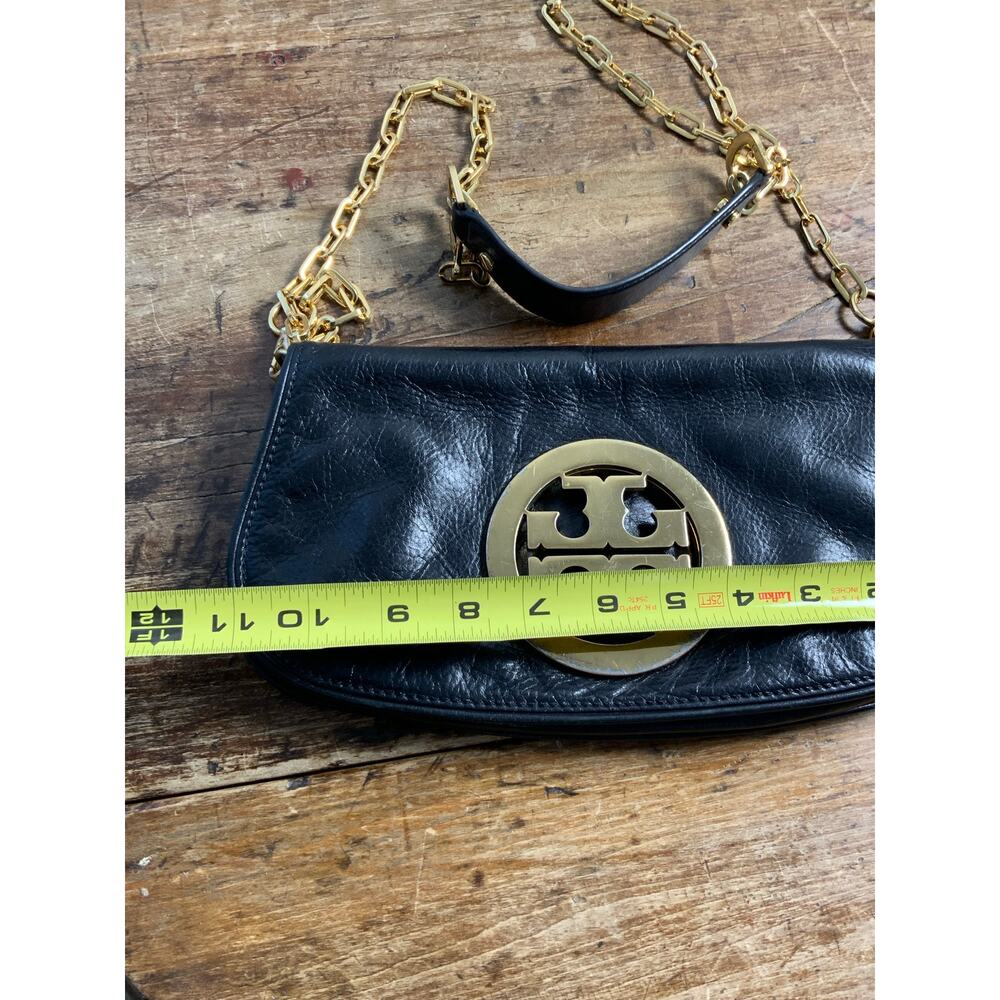 Tory Burch Reva Black Leather Detachable Gold Chain Crossbody Clutch - Picture 6 of 10